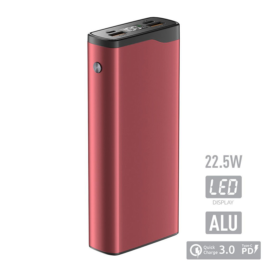 Внешний аккумулятор QL-20, 20000 mAh, 22.5W, QuickCharge 3.0, красный